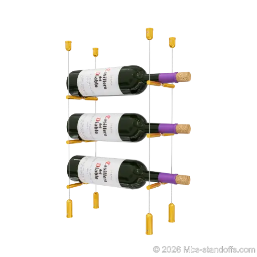 [ACG1904G-PCWR1050G-K3] Merlot - Napa Collection Bottle Display Peg Kit With "O" Ring, 3-Bottle Capacity, Floating Cable System, Pegs: 1/2″ × 6" with Gold Anodized Finish