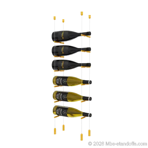 [ACG1904G-PCWR1050G-K6] Merlot - Napa Collection Bottle Display Peg Kit With "O" Ring, 6-Bottle Capacity, Floating Cable System, Pegs: 1/2″ × 6" with Gold Anodized Finish