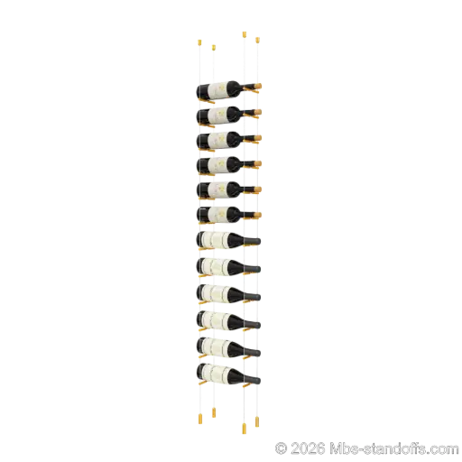 [ACG1904G-PCWR1050G-K12] Merlot - Napa Collection Bottle Display Peg Kit With "O" Ring, 12-Bottle Capacity, Floating Cable System, Pegs: 1/2″ × 6" with Gold Anodized Finish
