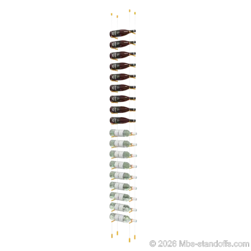 [ACG1904G-PCWR1050G-K18] Merlot - Napa Collection Bottle Display Peg Kit With "O" Ring, 18-Bottle Capacity, Floating Cable System, Pegs: 1/2″ × 6" with Gold Anodized Finish