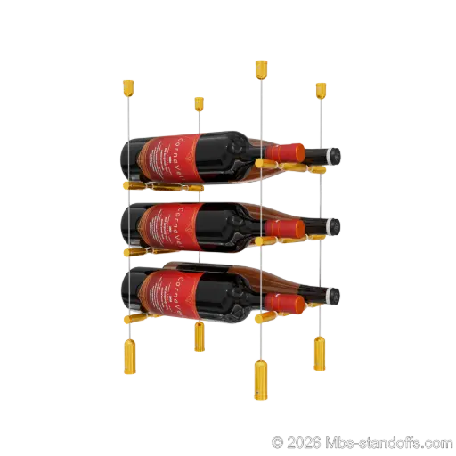 [ACG1904G-PCWR2050G-K3] Merlot - Napa Collection Bottle Display Peg Kit With "O" Ring, 6-Bottle (2x3) Capacity, Floating Cable System, Pegs: 1/2″ × 7-1/2" with Gold Anodized Finish