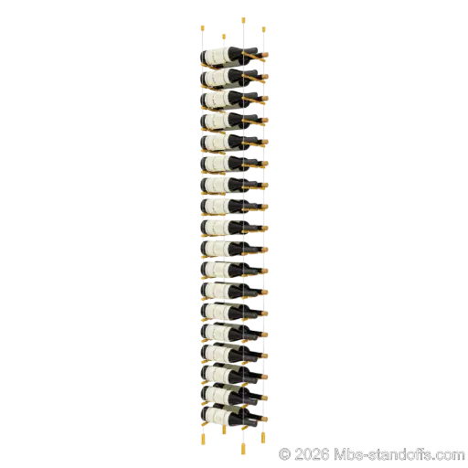 [ACG1904G-PCWR2050G-K18] Merlot - Napa Collection Bottle Display Peg Kit With "O" Ring, 36-Bottle (2x18) Capacity, Floating Cable System, Pegs: 1/2″ × 7-1/2" with Gold Anodized Finish
