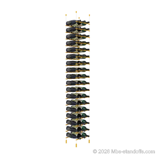 [ACG1904G-PCWR3050G-K18] Merlot - Napa Collection Bottle Display Peg Kit With "O" Ring, 54-Bottle (3x18) Capacity, Floating Cable System, Pegs: 1/2″ × 11-1/2" with Gold Anodized Finish