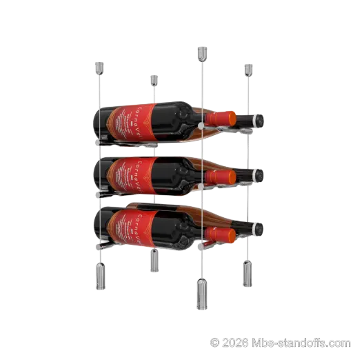 [ACG1904CP-PCW2050CP-K3] Merlot - Napa Collection Bottle Display Peg Kit, 6-Bottle (2x3) Capacity, Floating Cable System, Pegs: 1/2″ × 7-1/2" with Chrome Mirror Finish