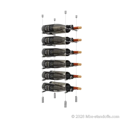[ACG1904CP-PCW2050CP-K6] Merlot - Napa Collection Bottle Display Peg Kit, 12-Bottle (2x6) Capacity, Floating Cable System, Pegs: 1/2″ × 7-1/2" with Chrome Mirror Finish