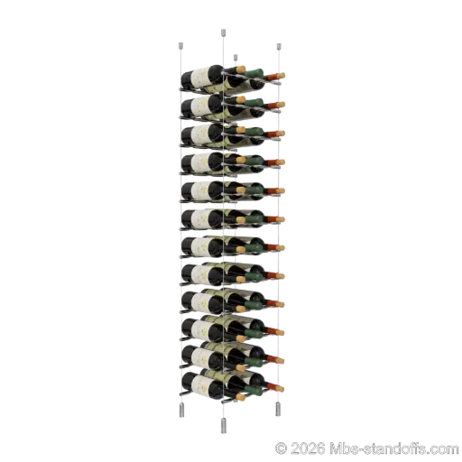 [ACG1904CP-PCW3050CP-K12] Merlot - Napa Collection Bottle Display Peg Kit, 36-Bottle (3x12) Capacity, Floating Cable System, Pegs: 1/2″ × 11-1/2" with Chrome Mirror Finish