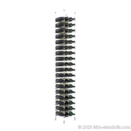 [ACG1904CP-PCW3050CP-K18] Merlot - Napa Collection Bottle Display Peg Kit, 54-Bottle (3x18) Capacity, Floating Cable System, Pegs: 1/2″ × 11-1/2" with Chrome Mirror Finish