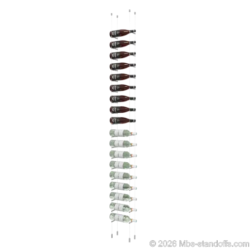 [ACG1904CP-PCWR1050CP-K18] Merlot - Napa Collection Bottle Display Peg Kit With "O" Ring, 18-Bottle Capacity, Floating Cable System, Pegs: 1/2″ × 6" with Chrome Mirror Finish