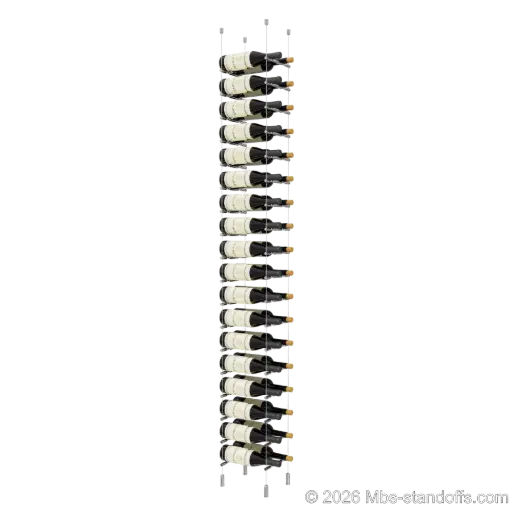 [ACG1904CP-PCWR2050CP-K18] Merlot - Napa Collection Bottle Display Peg Kit With "O" Ring, 36-Bottle (2x18) Capacity, Floating Cable System, Pegs: 1/2″ × 7-1/2" with Chrome Mirror Finish