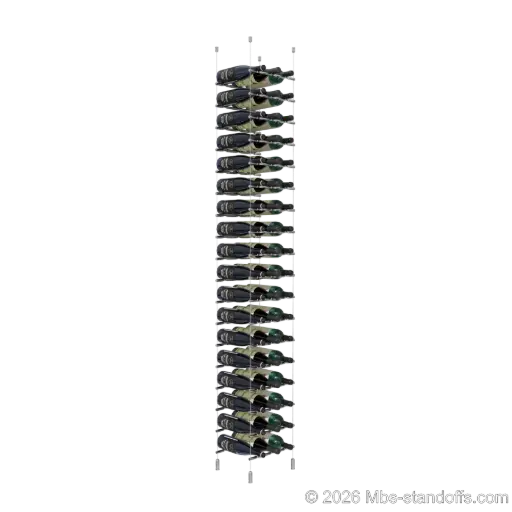 [ACG1904CP-PCWR3050CP-K18] Merlot - Napa Collection Bottle Display Peg Kit With "O" Ring, 54-Bottle (3x18) Capacity, Floating Cable System, Pegs: 1/2″ × 11-1/2" with Chrome Mirror Finish