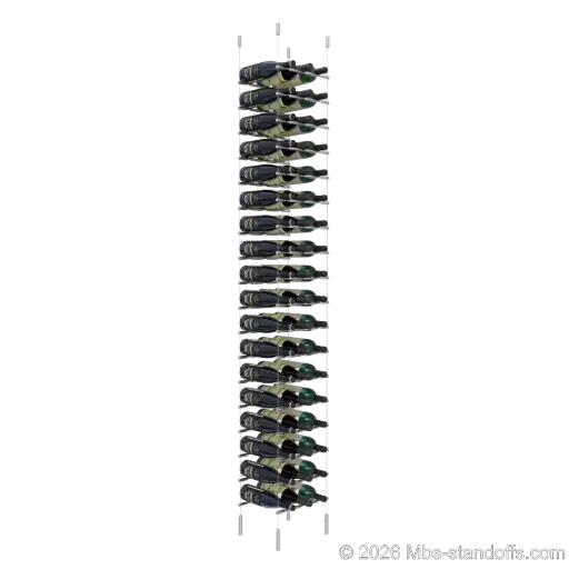[SCG1904-PCW3050S-K18] Merlot - Napa Collection Bottle Display Peg Kit, 54-Bottle (3x18) Capacity, Floating Cable System, Pegs: 1/2″ × 11-1/2" with Satin Brushed Finish