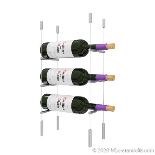 [SCG1904-PCWR1050S-K3] Merlot - Napa Collection Bottle Display Peg Kit With "O" Ring, 3-Bottle Capacity, Floating Cable System, Pegs: 1/2″ × 6" with Satin Brushed Finish