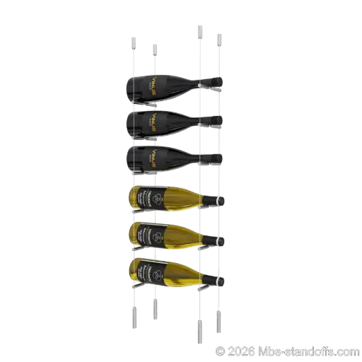 [SCG1904-PCWR1050S-K6] Merlot - Napa Collection Bottle Display Peg Kit With "O" Ring, 6-Bottle Capacity, Floating Cable System, Pegs: 1/2″ × 6" with Satin Brushed Finish