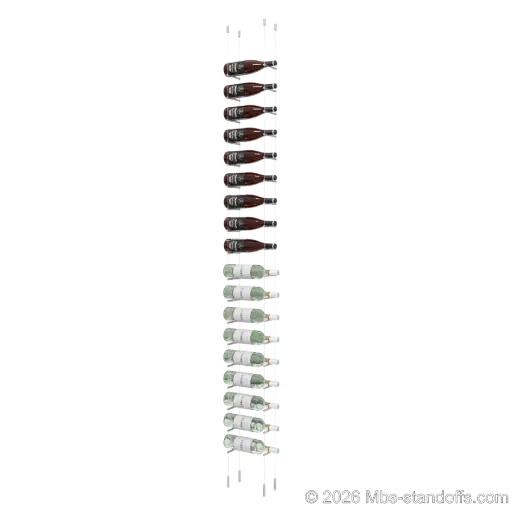 [SCG1904-PCWR1050S-K18] Merlot - Napa Collection Bottle Display Peg Kit With "O" Ring, 18-Bottle Capacity, Floating Cable System, Pegs: 1/2″ × 6" with Satin Brushed Finish
