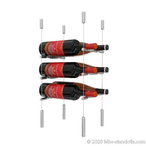 [SCG1904-PCWR2050S-K3] Merlot - Napa Collection Bottle Display Peg Kit With "O" Ring, 6-Bottle (2x3) Capacity, Floating Cable System, Pegs: 1/2″ × 7-1/2" with Satin Brushed Finish