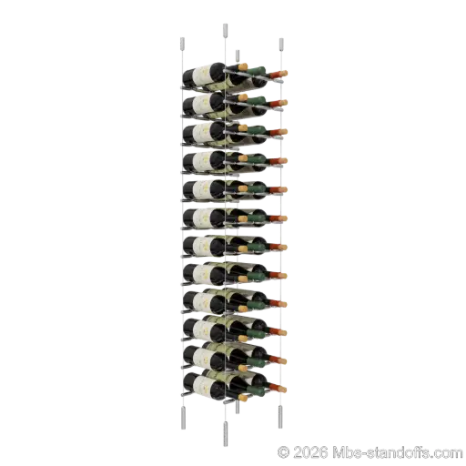 [SCG1904-PCWR3050S-K12] Merlot - Napa Collection Bottle Display Peg Kit With "O" Ring, 36-Bottle (3x12) Capacity, Floating Cable System, Pegs: 1/2″ × 11-1/2" with Satin Brushed Finish