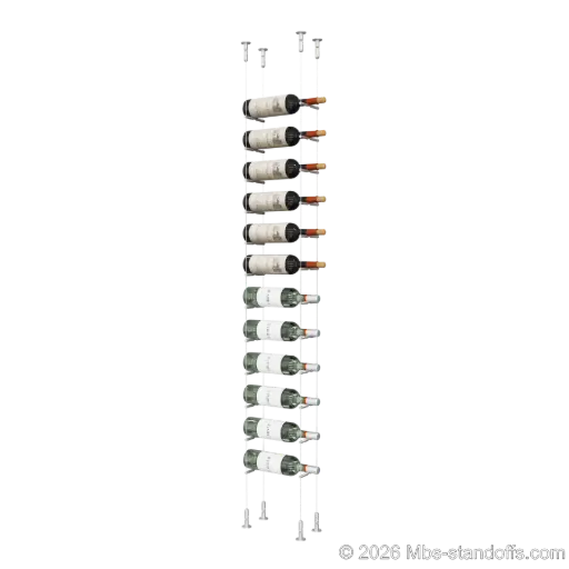 [CS15A-PCW1050A-K12] Merlot - Washington Collection Bottle Display Peg Kit, 12-Bottle Capacity, Floating Cable System, Pegs: 1/2″ × 6" with Clear Anodized Finish