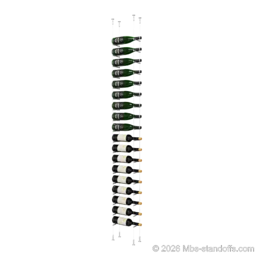 [CS15A-PCW1050A-K18] Merlot - Washington Collection Bottle Display Peg Kit, 18-Bottle Capacity, Floating Cable System, Pegs: 1/2″ × 6" with Clear Anodized Finish