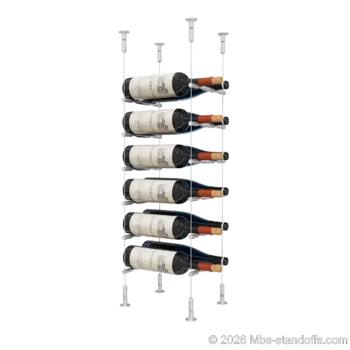 [CS15A-PCW2050A-K6] Merlot - Washington Collection Bottle Display Peg Kit, 12-Bottle (2x6) Capacity, Floating Cable System, Pegs: 1/2″ × 7-1/2" with Clear Anodized Finish