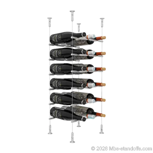 [CS15A-PCW3050A-K6] Merlot - Washington Collection Bottle Display Peg Kit, 18-Bottle (3x6) Capacity, Floating Cable System, Pegs: 1/2″ × 11-1/2" with Clear Anodized Finish