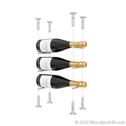 [CS15A-PCWR1050A-K3] Merlot - Washington Collection Bottle Display Peg Kit With "O" Ring, 3-Bottle Capacity, Floating Cable System, Pegs: 1/2″ × 6" with Clear Anodized Finish