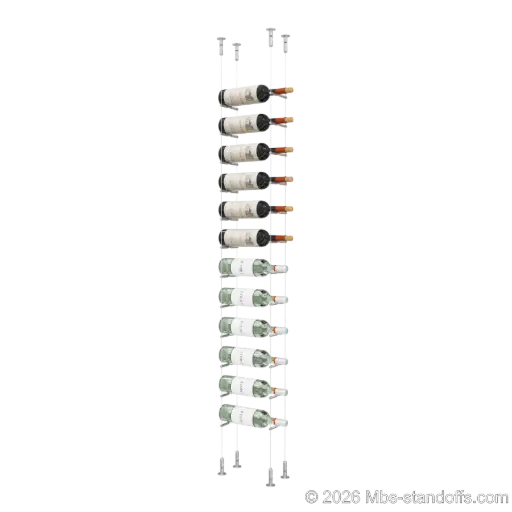 [CS15A-PCWR1050A-K12] Merlot - Washington Collection Bottle Display Peg Kit With "O" Ring, 12-Bottle Capacity, Floating Cable System, Pegs: 1/2″ × 6" with Clear Anodized Finish