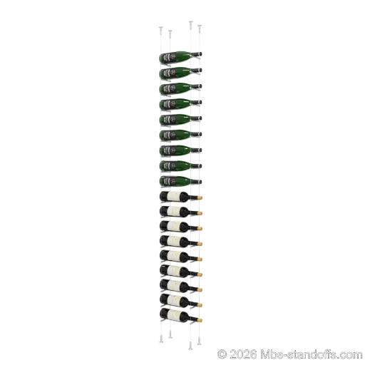 [CS15A-PCWR1050A-K18] Merlot - Washington Collection Bottle Display Peg Kit With "O" Ring, 18-Bottle Capacity, Floating Cable System, Pegs: 1/2″ × 6" with Clear Anodized Finish