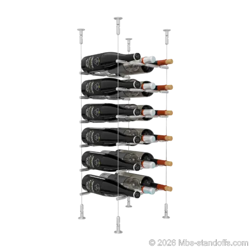 [CS15A-PCWR3050A-K6] Merlot - Washington Collection Bottle Display Peg Kit With "O" Ring, 18-Bottle (3x6) Capacity, Floating Cable System, Pegs: 1/2″ × 11-1/2" with Clear Anodized Finish