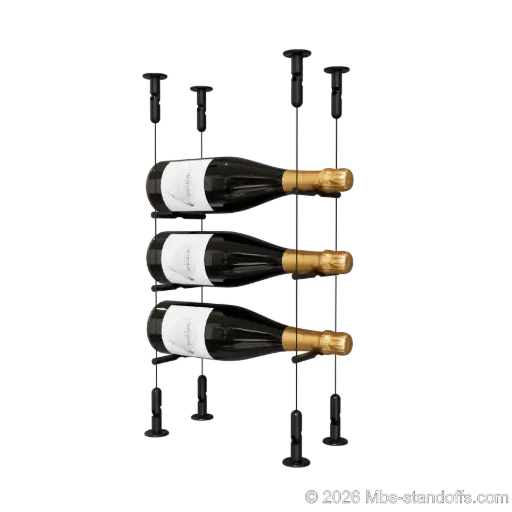 [CS15MB-PCW1050MB-K3] Merlot - Washington Collection Bottle Display Peg Kit, 3-Bottle Capacity, Floating Cable System, Pegs: 1/2″ × 6" with Matte Black Anodized Finish