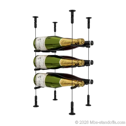 [CS15MB-PCW2050MB-K3] Merlot - Washington Collection Bottle Display Peg Kit, 6-Bottle (2x3) Capacity, Floating Cable System, Pegs: 1/2″ × 7-1/2" with Matte Black Anodized Finish