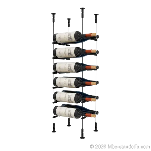 [CS15MB-PCW2050MB-K6] Merlot - Washington Collection Bottle Display Peg Kit, 12-Bottle (2x6) Capacity, Floating Cable System, Pegs: 1/2″ × 7-1/2" with Matte Black Anodized Finish