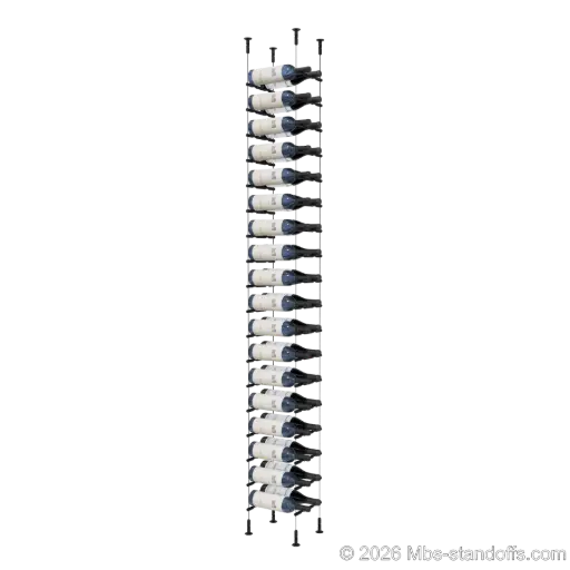 [CS15MB-PCW2050MB-K18] Merlot - Washington Collection Bottle Display Peg Kit, 36-Bottle (2x18) Capacity, Floating Cable System, Pegs: 1/2″ × 7-1/2" with Matte Black Anodized Finish