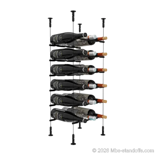 [CS15MB-PCW3050MB-K6] Merlot - Washington Collection Bottle Display Peg Kit, 18-Bottle (3x6) Capacity, Floating Cable System, Pegs: 1/2″ × 11-1/2" with Matte Black Anodized Finish