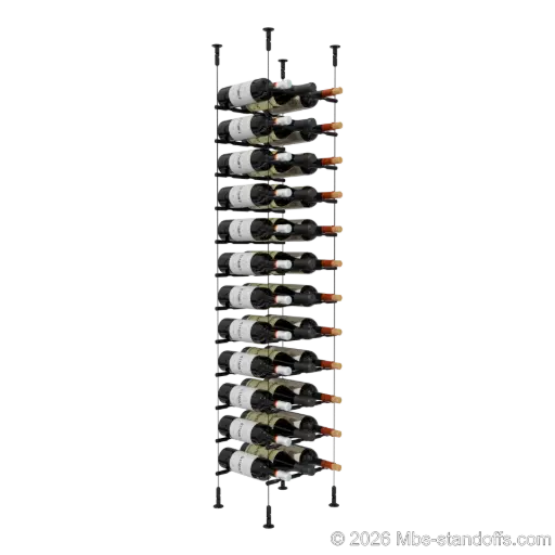 [CS15MB-PCW3050MB-K12] Merlot - Washington Collection Bottle Display Peg Kit, 36-Bottle (3x12) Capacity, Floating Cable System, Pegs: 1/2″ × 11-1/2" with Matte Black Anodized Finish