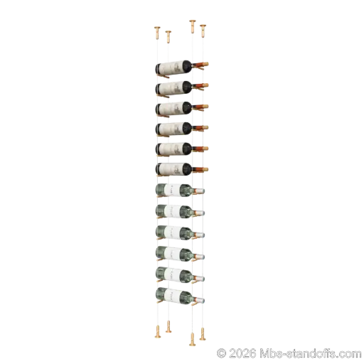 [CS15BR-PCW1050BR-K12] Merlot - Washington Collection Bottle Display Peg Kit, 12-Bottle Capacity, Floating Cable System, Pegs: 1/2″ × 6" with Champagne Anodized Finish