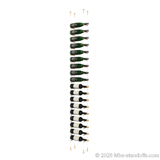 [CS15BR-PCW1050BR-K18] Merlot - Washington Collection Bottle Display Peg Kit, 18-Bottle Capacity, Floating Cable System, Pegs: 1/2″ × 6" with Champagne Anodized Finish