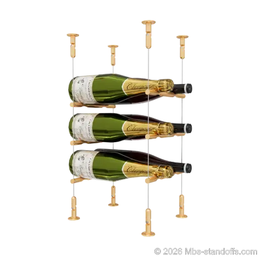 [CS15BR-PCW2050BR-K3] Merlot - Washington Collection Bottle Display Peg Kit, 6-Bottle (2x3) Capacity, Floating Cable System, Pegs: 1/2″ × 7-1/2" with Champagne Anodized Finish