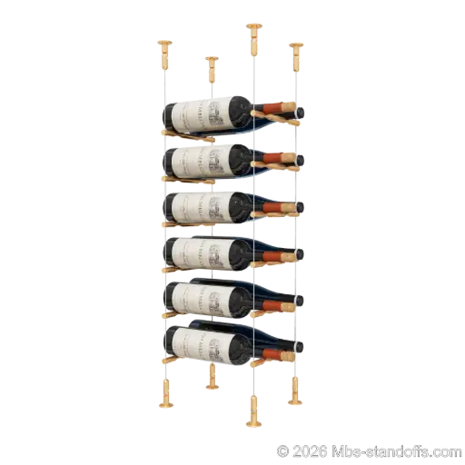 [CS15BR-PCW2050BR-K6] Merlot - Washington Collection Bottle Display Peg Kit, 12-Bottle (2x6) Capacity, Floating Cable System, Pegs: 1/2″ × 7-1/2" with Champagne Anodized Finish
