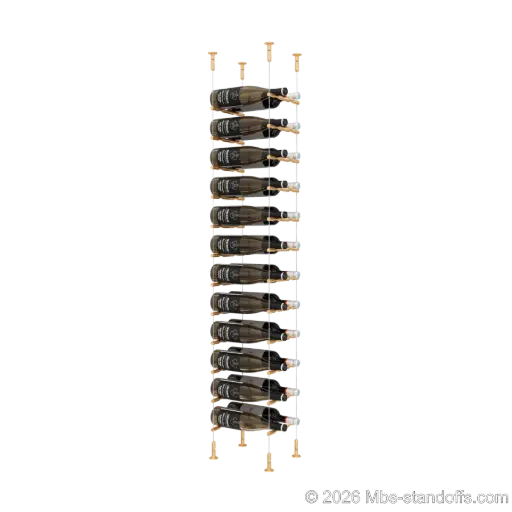 [CS15BR-PCW2050BR-K12] Merlot - Washington Collection Bottle Display Peg Kit, 24-Bottle (2x12) Capacity, Floating Cable System, Pegs: 1/2″ × 7-1/2" with Champagne Anodized Finish