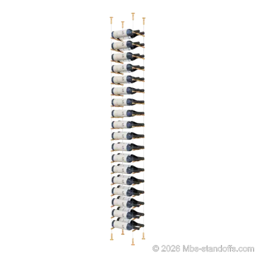 [CS15BR-PCW2050BR-K18] Merlot - Washington Collection Bottle Display Peg Kit, 36-Bottle (2x18) Capacity, Floating Cable System, Pegs: 1/2″ × 7-1/2" with Champagne Anodized Finish