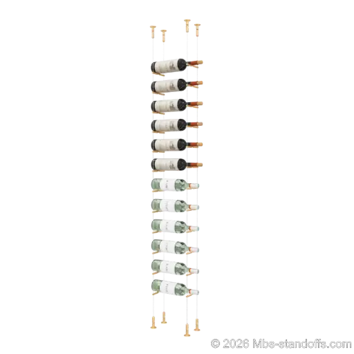 [CS15BR-PCWR1050BR-K12] Merlot - Washington Collection Bottle Display Peg Kit With "O" Ring, 12-Bottle Capacity, Floating Cable System, Pegs: 1/2″ × 6" with Champagne Anodized Finish