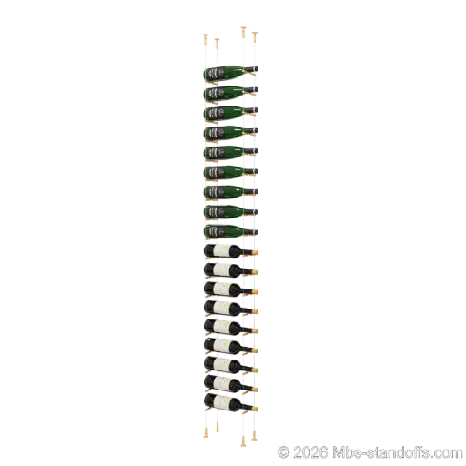 [CS15BR-PCWR1050BR-K18] Merlot - Washington Collection Bottle Display Peg Kit With "O" Ring, 18-Bottle Capacity, Floating Cable System, Pegs: 1/2″ × 6" with Champagne Anodized Finish