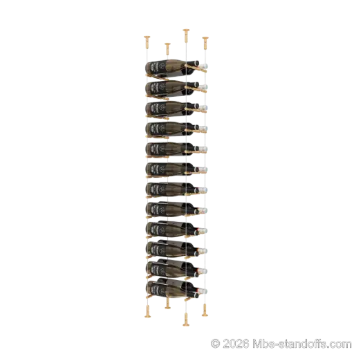 [CS15BR-PCWR2050BR-K12] Merlot - Washington Collection Bottle Display Peg Kit With "O" Ring, 24-Bottle (2x12) Capacity, Floating Cable System, Pegs: 1/2″ × 7-1/2" with Champagne Anodized Finish