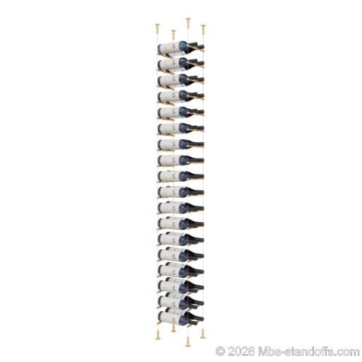 [CS15BR-PCWR2050BR-K18] Merlot - Washington Collection Bottle Display Peg Kit With "O" Ring, 36-Bottle (2x18) Capacity, Floating Cable System, Pegs: 1/2″ × 7-1/2" with Champagne Anodized Finish