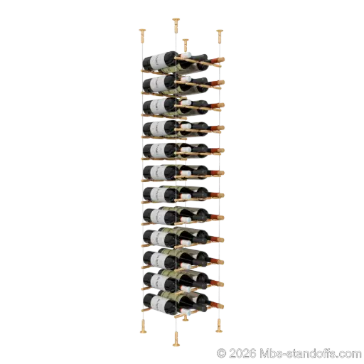 [CS15BR-PCWR3050BR-K12] Merlot - Washington Collection Bottle Display Peg Kit With "O" Ring, 36-Bottle (3x12) Capacity, Floating Cable System, Pegs: 1/2″ × 11-1/2" with Champagne Anodized Finish