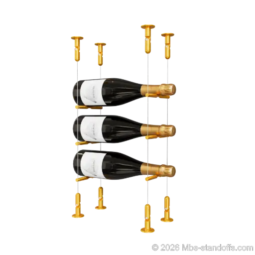 [CS15G-PCW1050G-K3] Merlot - Washington Collection Bottle Display Peg Kit, 3-Bottle Capacity, Floating Cable System, Pegs: 1/2″ × 6" with Gold Anodized Finish