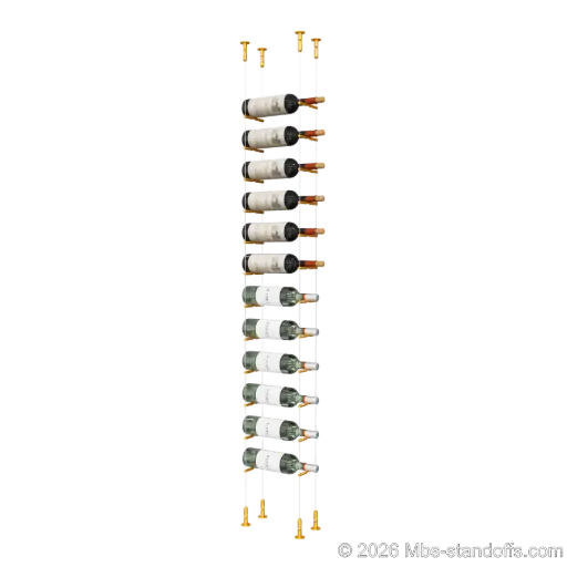 [CS15G-PCW1050G-K12] Merlot - Washington Collection Bottle Display Peg Kit, 12-Bottle Capacity, Floating Cable System, Pegs: 1/2″ × 6" with Gold Anodized Finish