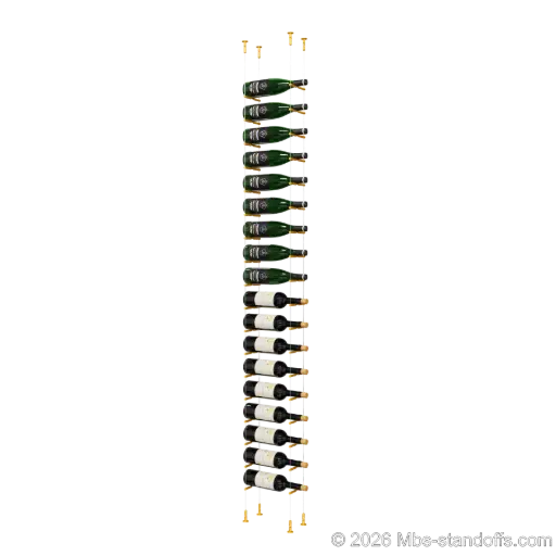[CS15G-PCW1050G-K18] Merlot - Washington Collection Bottle Display Peg Kit, 18-Bottle Capacity, Floating Cable System, Pegs: 1/2″ × 6" with Gold Anodized Finish