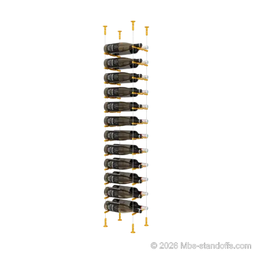 [CS15G-PCW2050G-K12] Merlot - Washington Collection Bottle Display Peg Kit, 24-Bottle (2x12) Capacity, Floating Cable System, Pegs: 1/2″ × 7-1/2" with Gold Anodized Finish