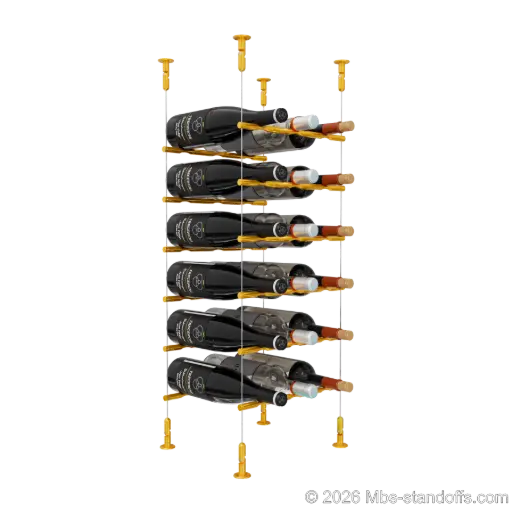 [CS15G-PCW3050G-K6] Merlot - Washington Collection Bottle Display Peg Kit, 18-Bottle (3x6) Capacity, Floating Cable System, Pegs: 1/2″ × 11-1/2" with Gold Anodized Finish